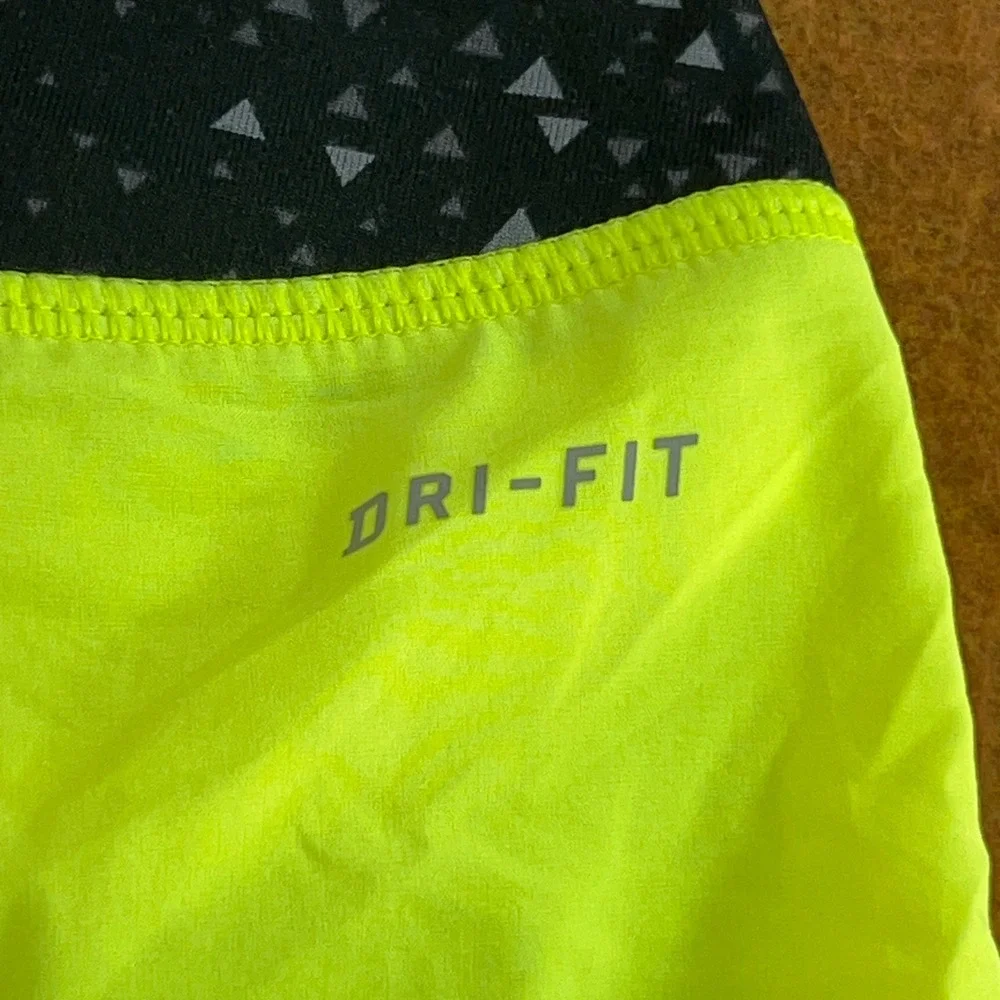 Nike Womens M Neon Yellow Dri-FIT Geometric Waistband Running Shorts